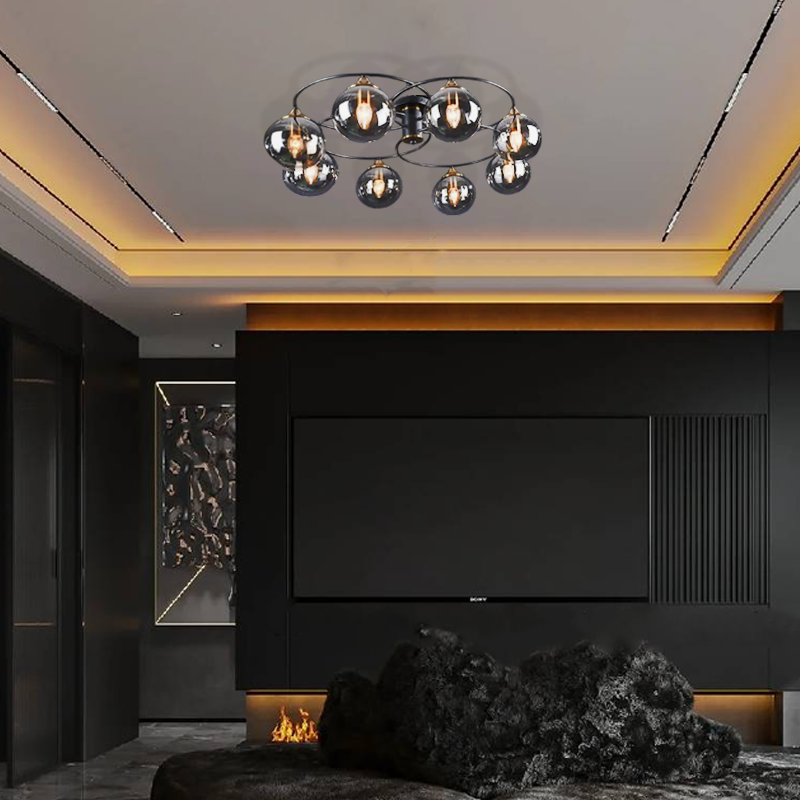 Modern Bubble Smoky Gray 8-Head Ceiling Light for Living Room